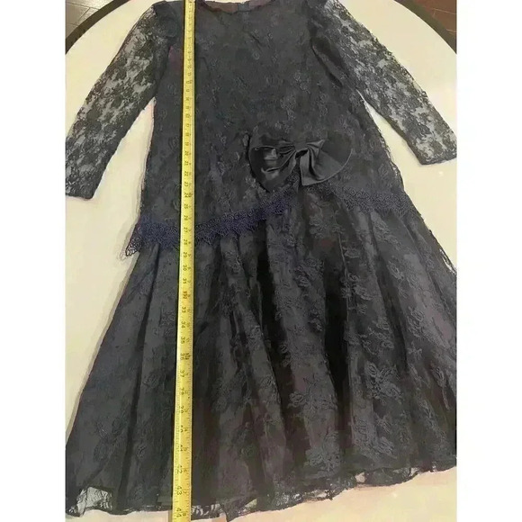 GILBERTI Victorian Vintage Navy Lace Dress 10 M L Goth Flapper 80s Midi Formal - Picture 3 of 7